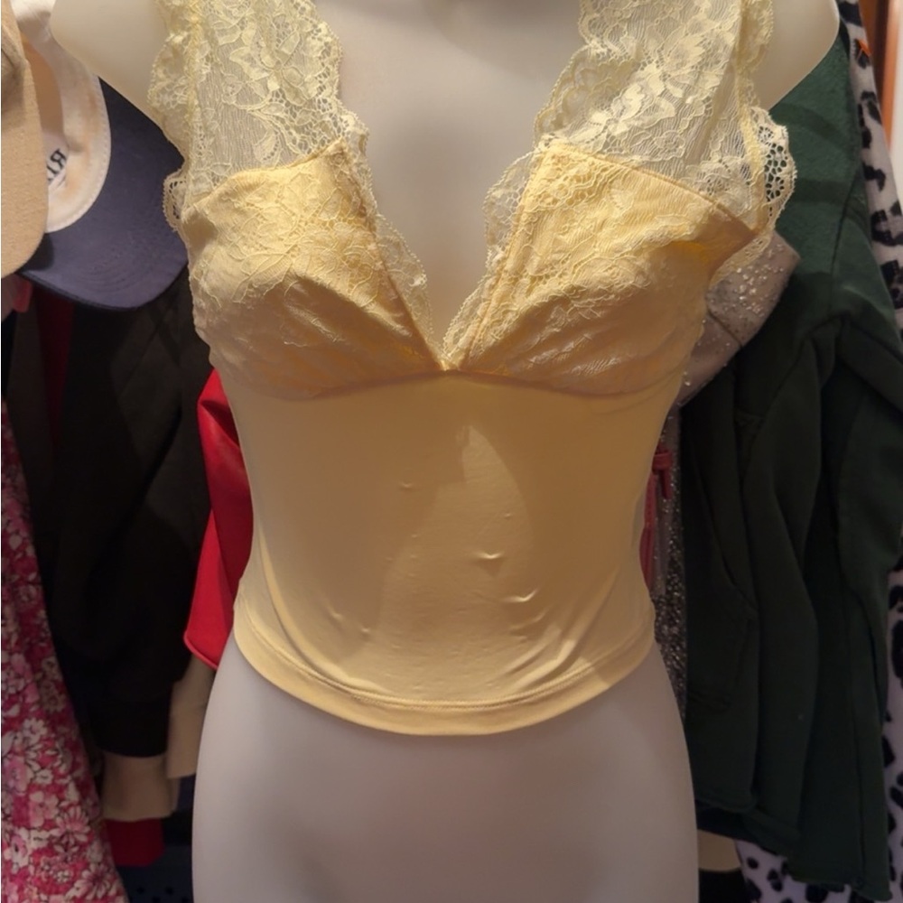 Princess Polly Yellow Lace Tank Top